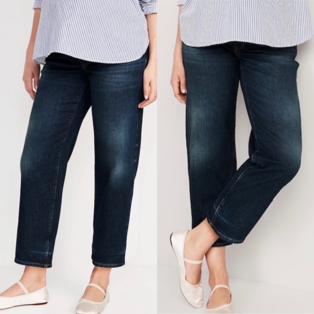 NWT Old Navy Maternity Full Panel OG Loose Jeans Dark Wash